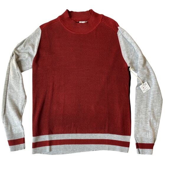 Poof Apparel Colorblock Sweater Women L Red Mock Neck Waffle Knit Sportswear NEW - Picture 1 of 11